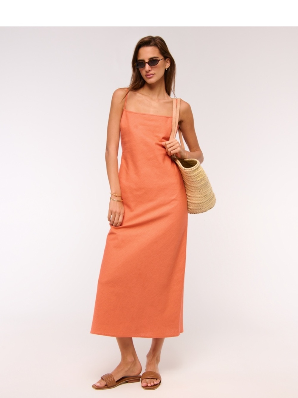 Abercrombie Linen and Cotton Orange Midi Dress